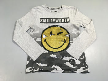 T-shirt m.l gris chiné Smiley sequins réversibles, bouloché