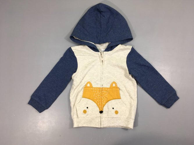 Sweat à capuche beige/bleu renard, moins cher chez Petit Kiwi