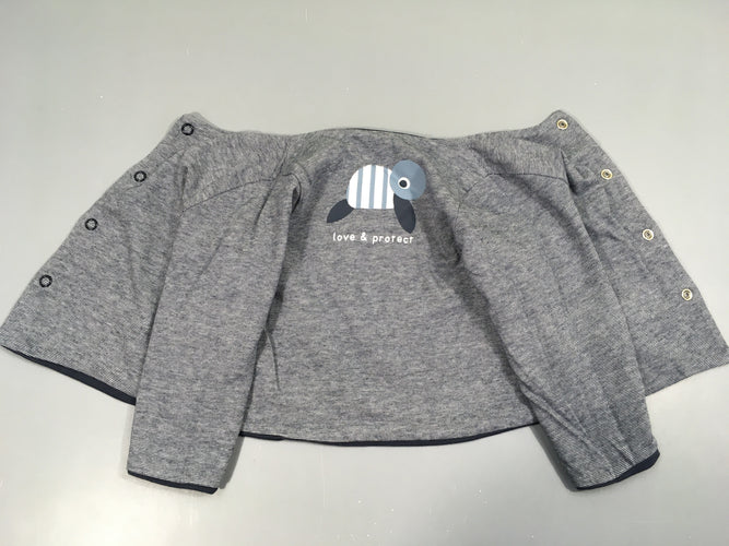 Sweat à pressions réversible gris rayé bleu foncé/bleu foncé Tortue dos, moins cher chez Petit Kiwi