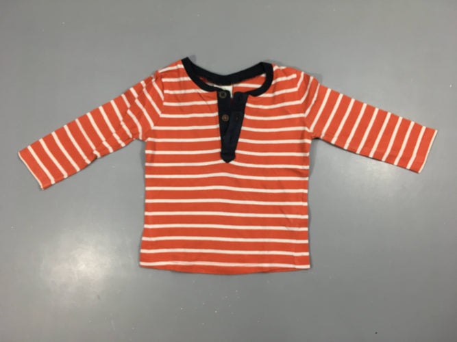 T-shirt m.l orange rayé blanc col boutons, moins cher chez Petit Kiwi