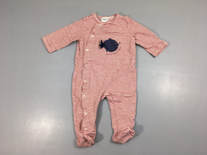 Pyjama molleton blanc rayé rouge poisson, moins cher chez Petit Kiwi