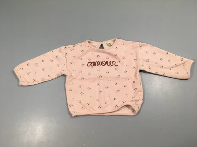 Sweat rose chiné amour relief, un peu bouloché, moins cher chez Petit Kiwi