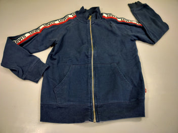 Sweat zippé à capuche bleu marine , bandes