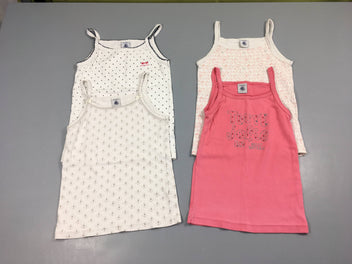 4 Chemisettes rose-blanc motifs oiseau/pois bleus