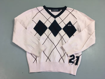 Pull rose losanges bleu foncé col v