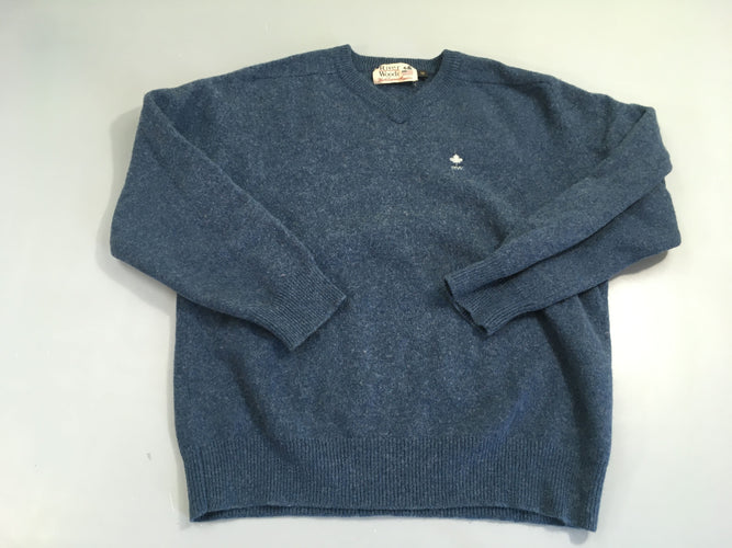Pull bleu chiné col v, laine? (taille petit), moins cher chez Petit Kiwi