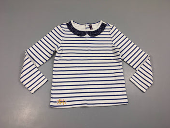 T-shirt m.l blanc rayé bleu col sequins bouloché
