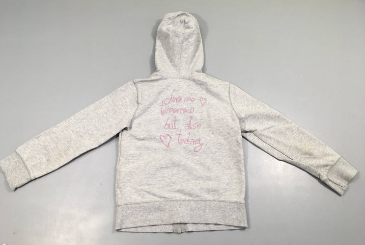 Sweat zippé à capuche gris chiné Love me, moins cher chez Petit Kiwi