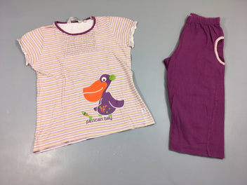 Pyjama 2pcs jersey blanc mauve rayé Pelican