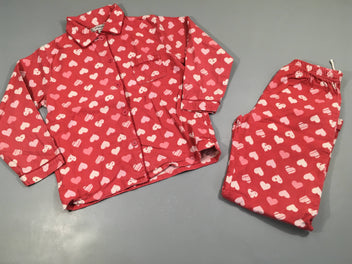 Pyjama 2 pcs style flanelle rose coeurs bouloché