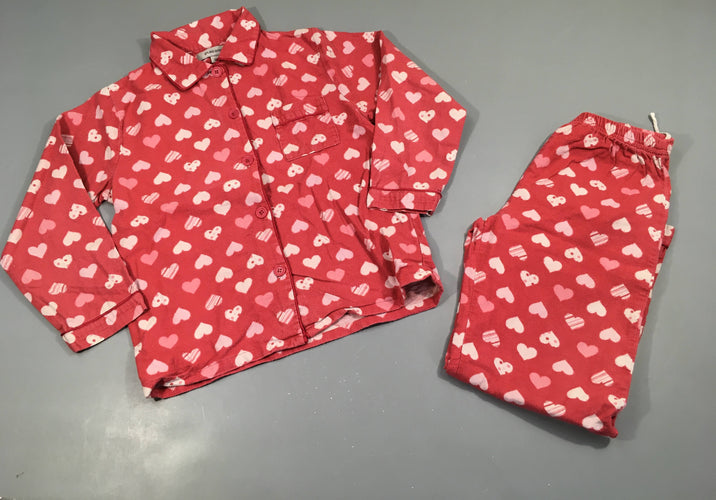 Pyjama 2 pcs style flanelle rose coeurs bouloché, moins cher chez Petit Kiwi