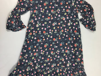Robe m.l bleu foncé fleurs ligné argenté