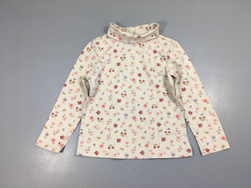 T-shirt col roulé m.l blanc cassé feuillage-fleurs Bouloché