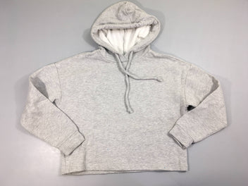 Sweat court à capuche gris chiné, unpeu bouloché