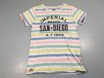 T-shirt m.c gris chiné rayé multicolore San diego, effet bouloché