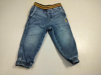 Jeans , taille élastique bleu marine rayé jaune, logo jaune