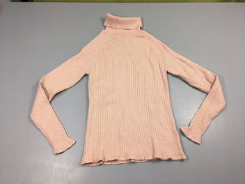 Sous-pull col roulé rose pâle côtelé irisé
