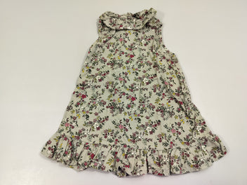 Robe s.m kaki à fleurs blanche, rose, bordeau. 100% coton