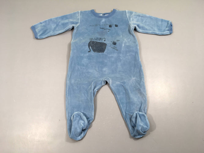 Pyjama velours bleu éléphant, moins cher chez Petit Kiwi