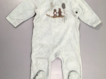 Pyjama velours bleu foret, pieds anti-dérapants