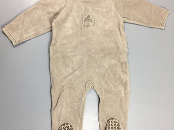 Pyjama velours beige castor, pieds anti-dérapants