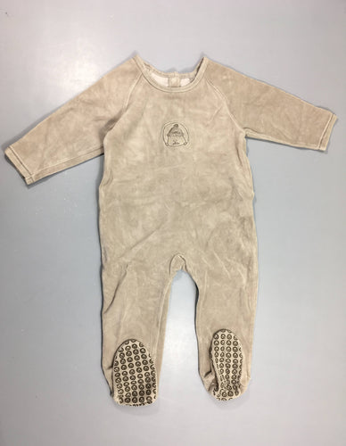 Pyjama velours beige castor, pieds anti-dérapants, moins cher chez Petit Kiwi