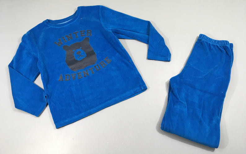 Pyjama 2pcs velours bleu ours, moins cher chez Petit Kiwi