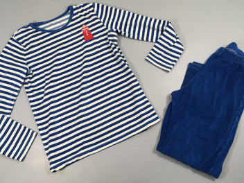 Pyjama 2pcs velours blelu rayé blanc phare