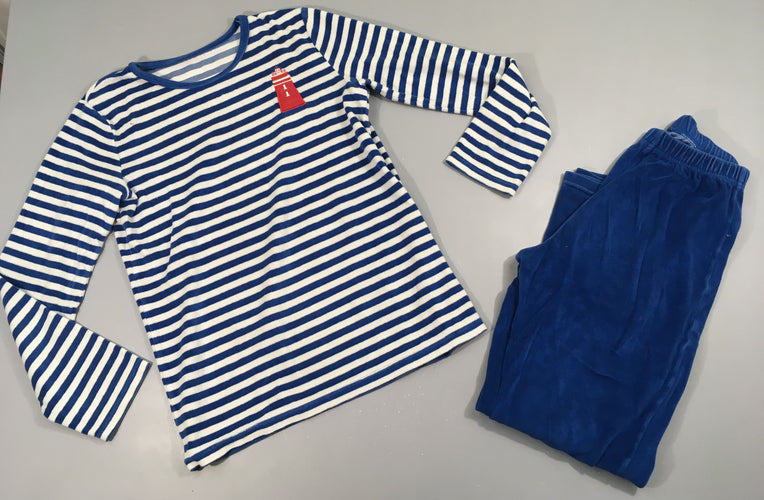 Pyjama 2pcs velours blelu rayé blanc phare, moins cher chez Petit Kiwi