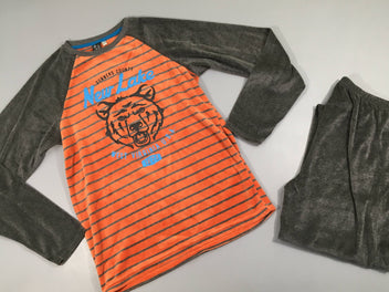 Pyjama 2pcs velours orange rayé gris chiné ours