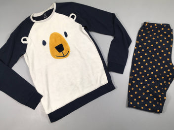 Pyjama 2 pcs haut velours blanc/bleu marine ours blanc, bas jersey