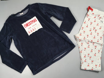 Pyjama 2pcs velours bleu foncé bas jersey Christmas