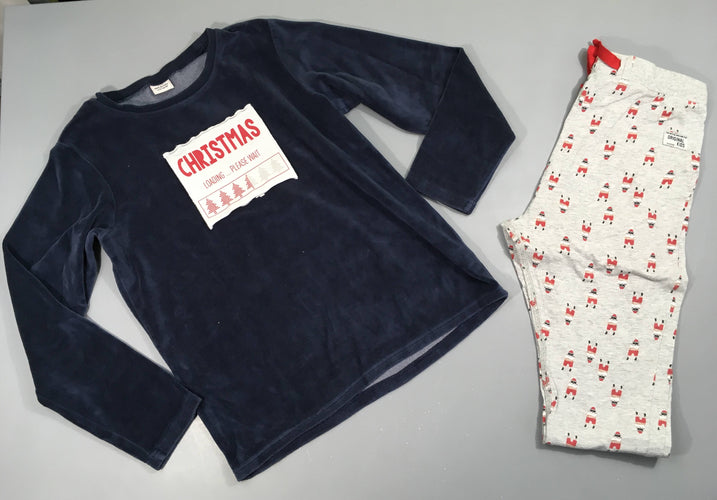 Pyjama 2pcs velours bleu foncé bas jersey Christmas, moins cher chez Petit Kiwi