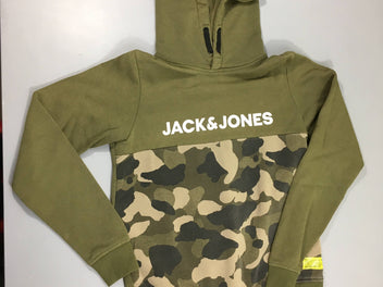 Sweat à capuche kaki camouflage, légèrement bouloché