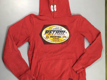 Sweat à capuche rouge Petrol, flocage un peu craquelé