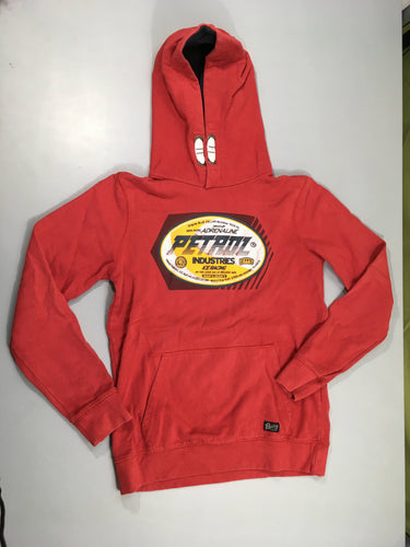 Sweat à capuche rouge Petrol, flocage un peu craquelé, moins cher chez Petit Kiwi