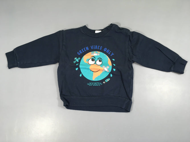 Sweat bleu foncé Planète, moins cher chez Petit Kiwi