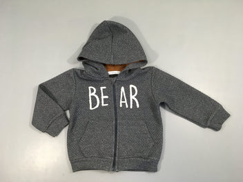 Sweat zippé à capuche texturé gris Bear