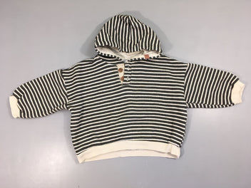 Sweat à capuche rayé gris blanc bouloché