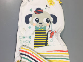 Sac de couchage s.m jersey blanc chien pêcheur dos rayé multicolore, Petit Béguin 100cm