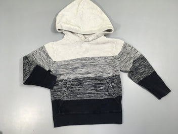 Pull texturé à capuche chiné gris-blanc-bleu