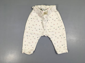 Pantalon molleton à revers blanc fleuri