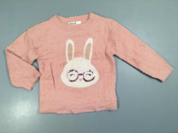 Pull duveteux rose lapin lunettes sequins