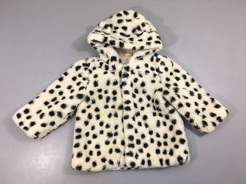 Veste peluche écru pois noir à capuche oreilles