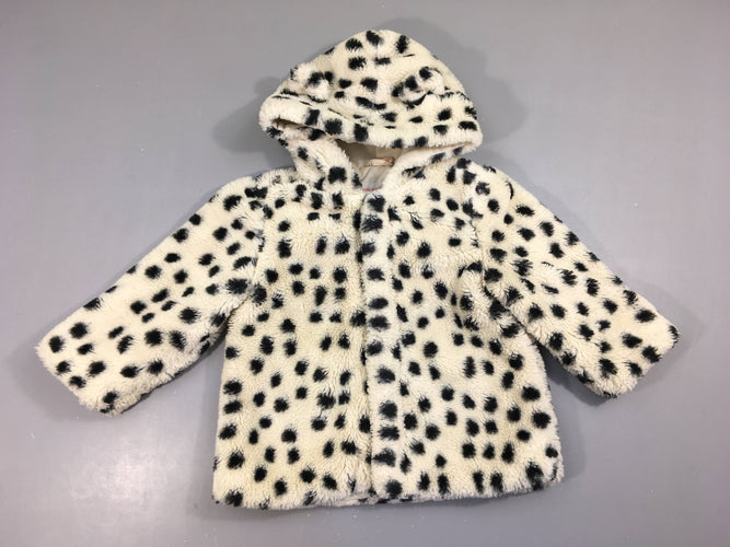 Veste peluche écru pois noir à capuche oreilles, moins cher chez Petit Kiwi