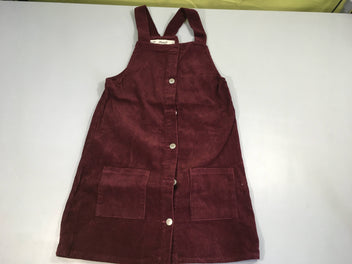 Robe chasuble velours cotelé bordeaux boutonnée avant