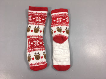 Chaussettes épaisses de Noël blanc/rouge antidérapantes