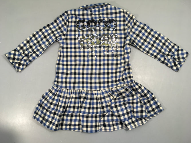 Robe chemise m.l flanelle carreaux bleu/blanc, moins cher chez Petit Kiwi