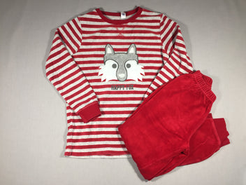 Pyjama 2 pcs en velours ligné rouge et blanc - renard