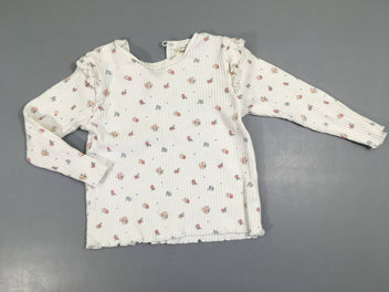 T-shirt m.l blanc côtelé fleuri